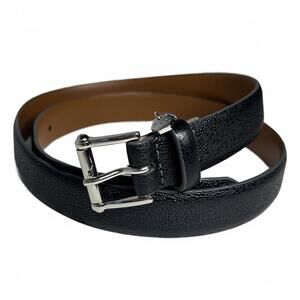 Black Leather Belt Pebble Texture Lauren Ralph Lauren Size Med Silver Buckle